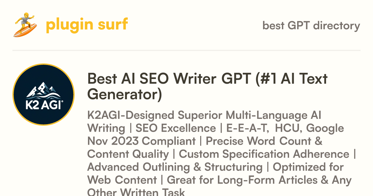 Best AI SEO Writer GPT (#1 AI Text Generator) - GPT information, latest ...